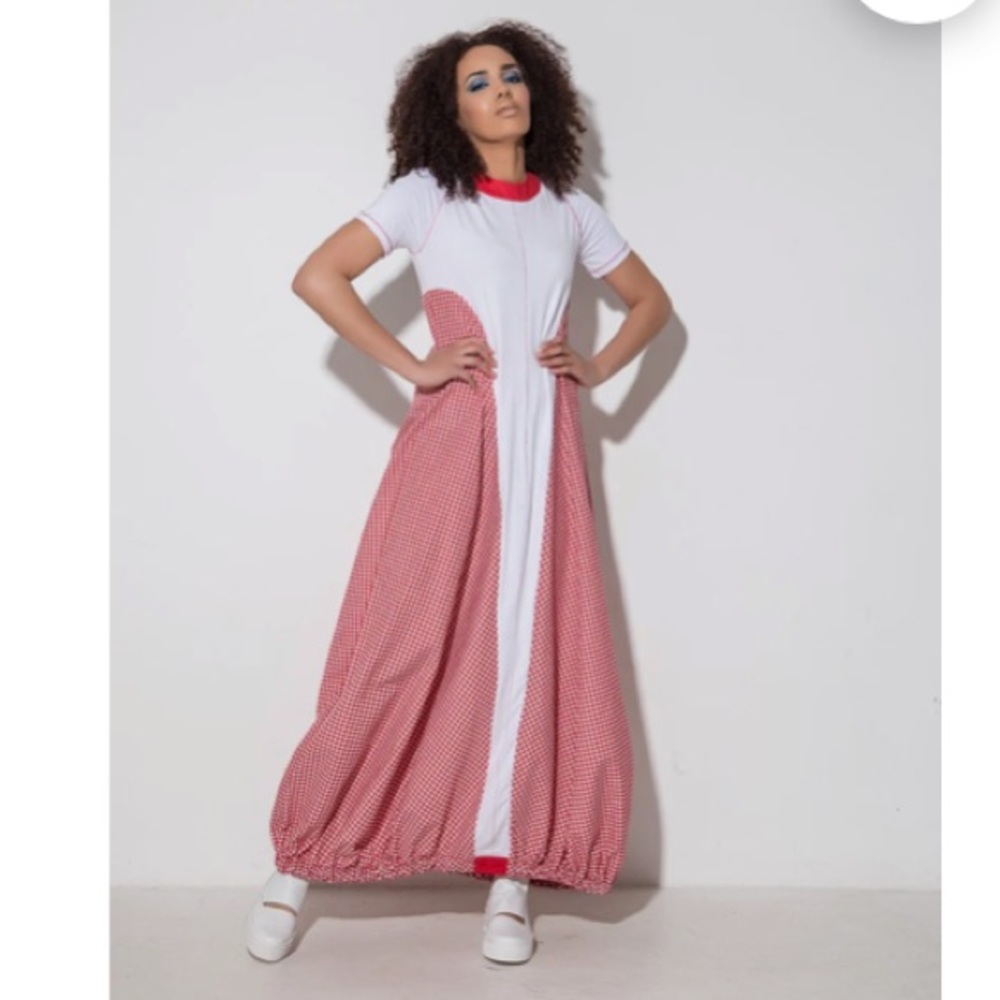 Adeptt handmade Gingham kaftan dress + jumpsuit